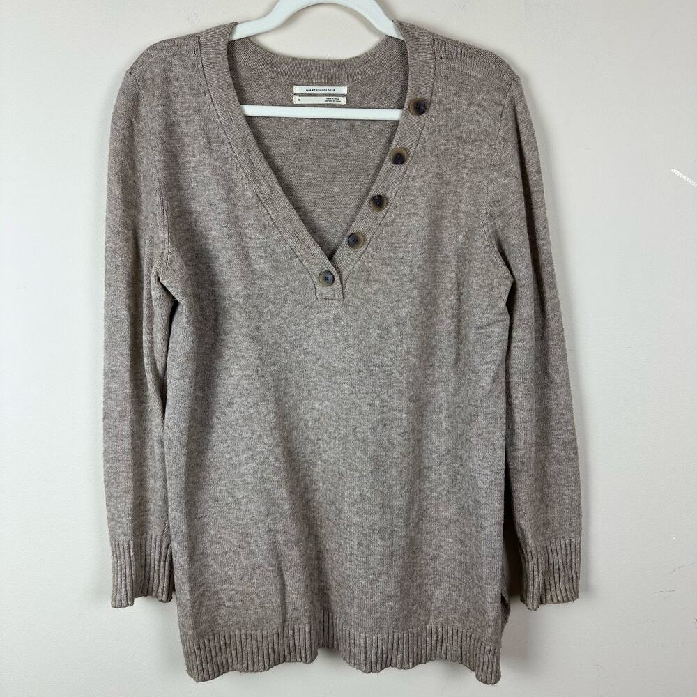 Anthropologie Knit Sweater Size S Oversized Henley Indie Granola Earthy Heritage